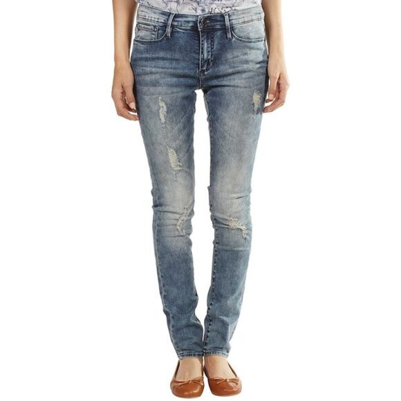 Womens Buffalo Distressed Denim Jeans Skinny Size 26 Dark Mid Rise Pocket Blue - Picture 1 of 8